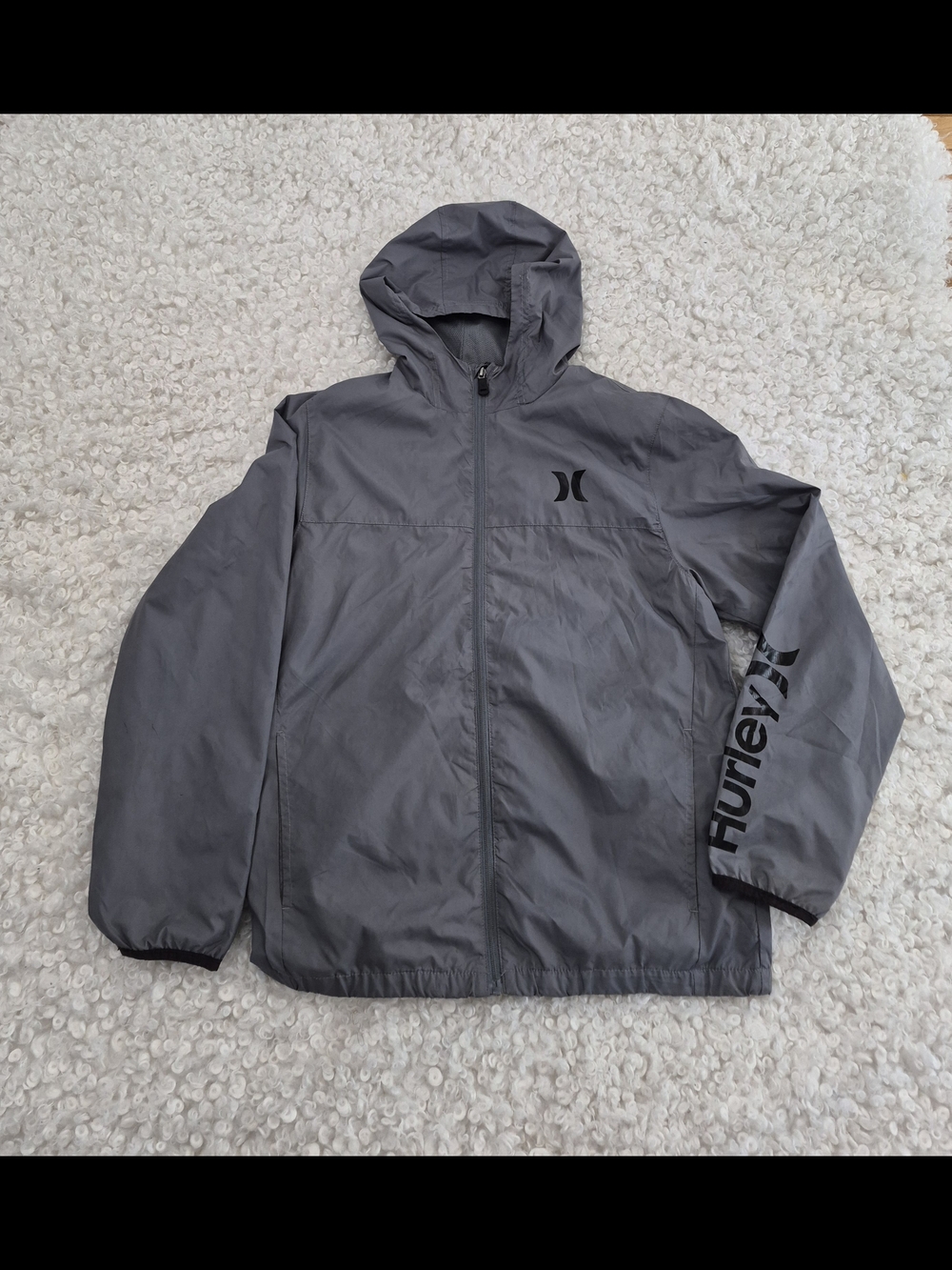 Hurley Kids Youth XL Grey Windbreaker Hooded Jacket Full Zip Athleisure